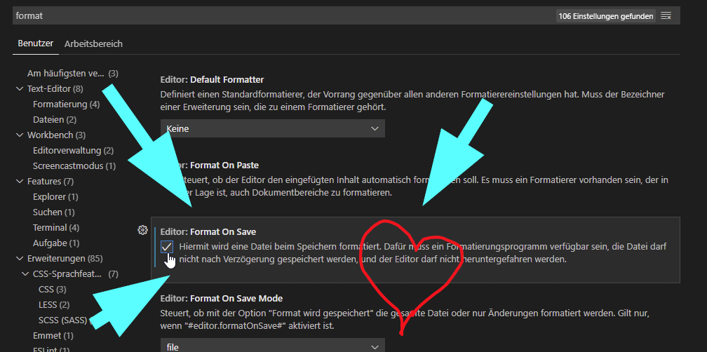 format on save setting in vscodium