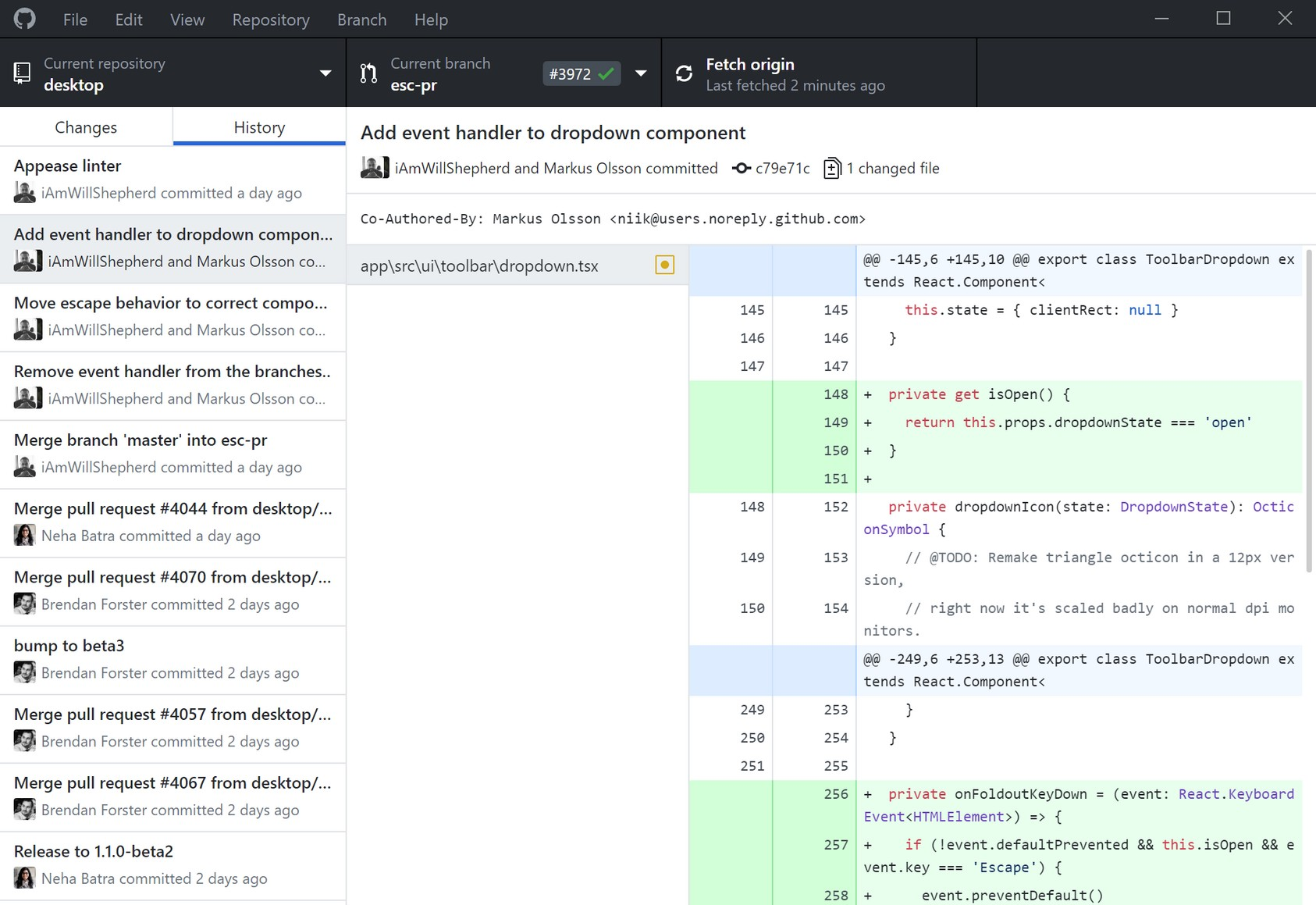 Screenshot of Github Desktop