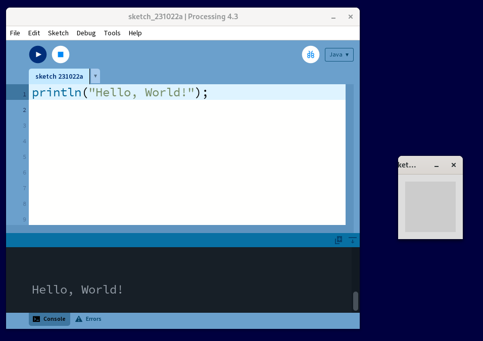 simple processing window with output window alongside it