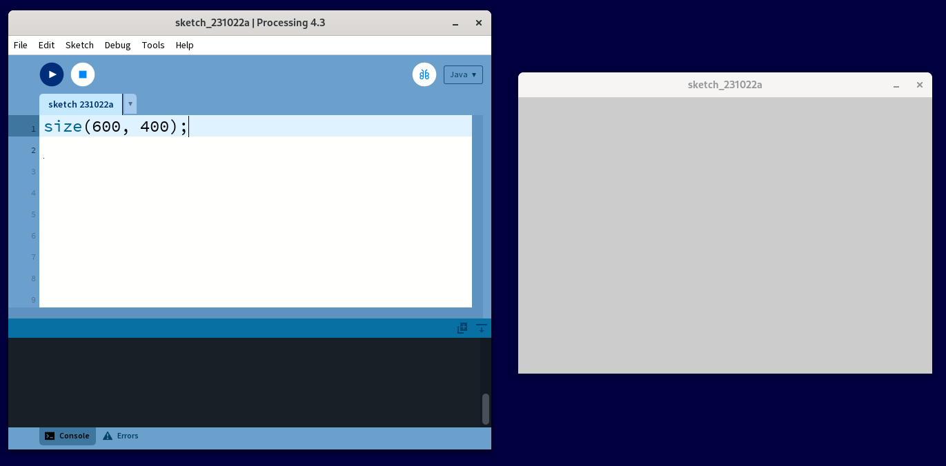 Processing window with output window next to it