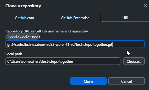 clone dialog from github desktop