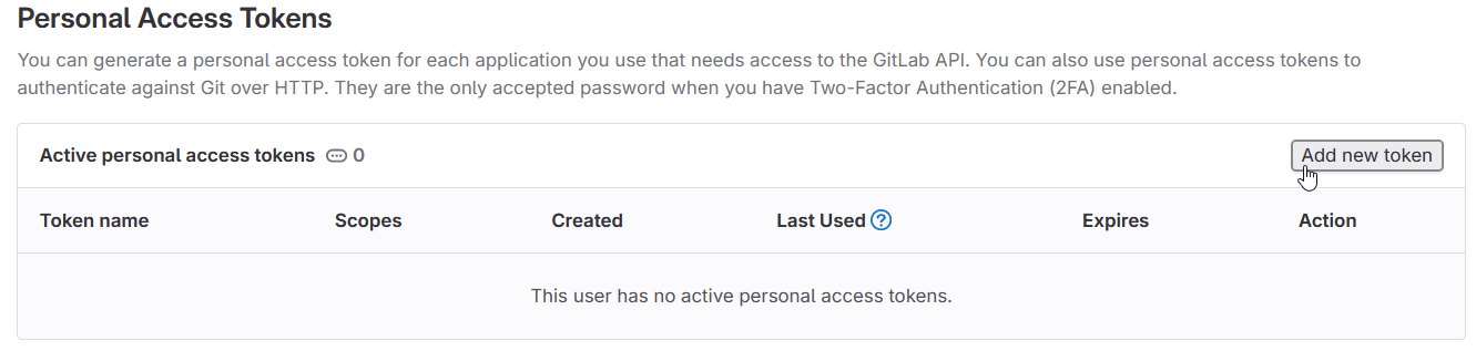 Gitlab's list of access tokens