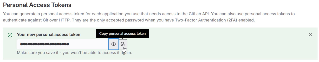 Gitlab displays this token once