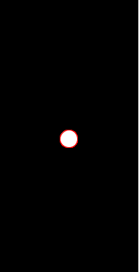 Black background, white circle with a red outline