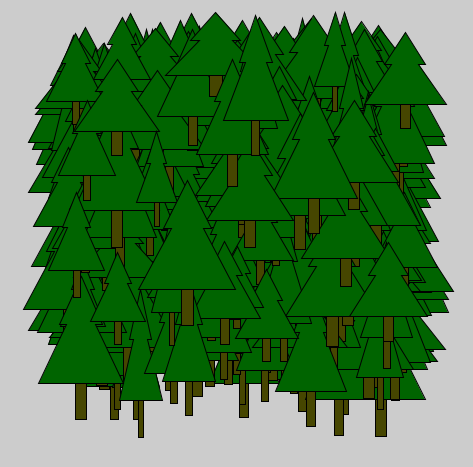 dozens of parametrized trees drawn on top of each other